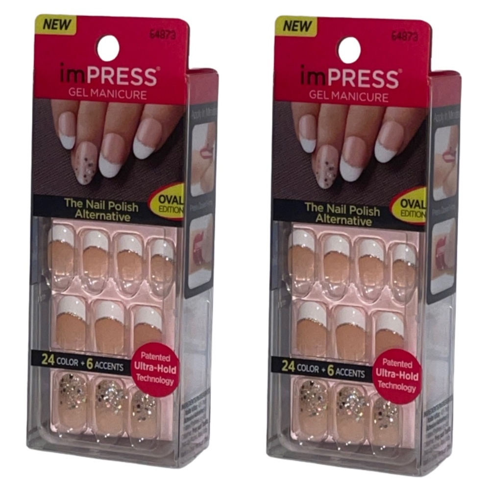 Kiss ImPress Press-On Short Length Oval French Manicure Nails x 2 New Packs